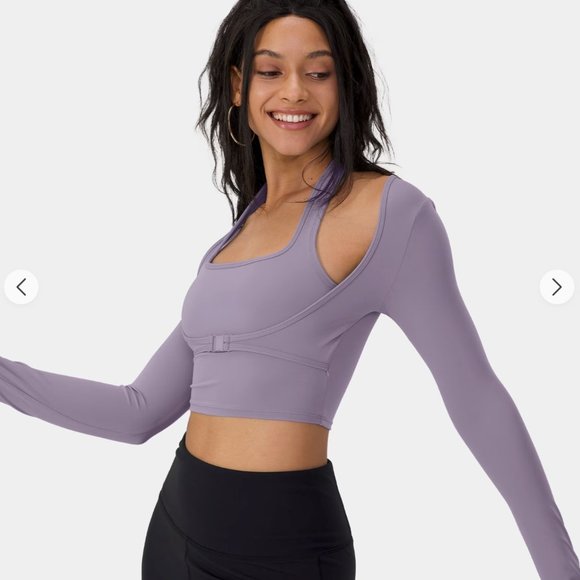 NWT: Cloudful™ Halter Thumb Hole Long Sleeve Cropped 2-in-1 Sports Top (#46) - Picture 3 of 8